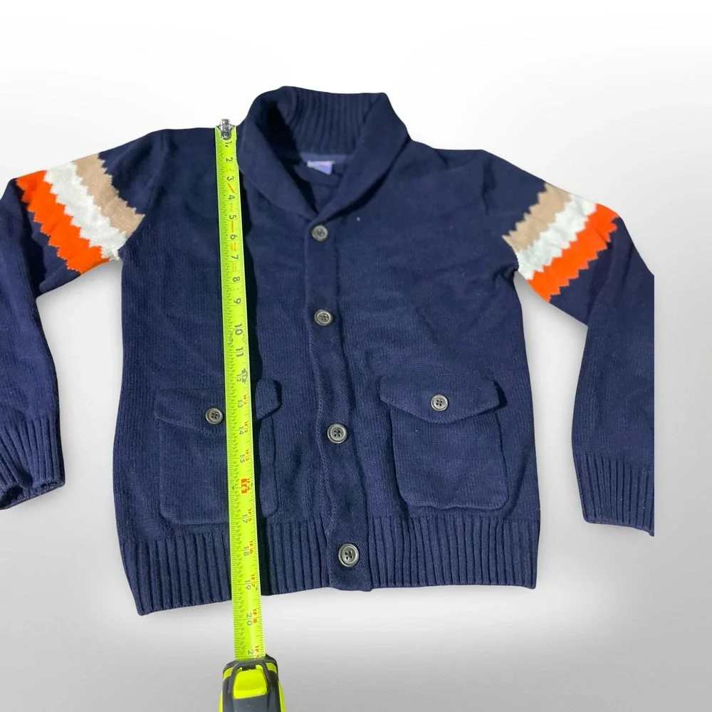Gymboree Boys Navy Shawl Collar Cardigan Sweater Stripe Sz M 7‎ 8 Casual cottage